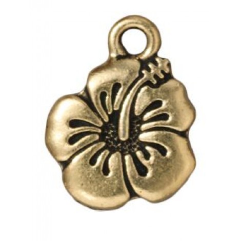 15mm TierraCast Hibiscus Flower Charm - Antique 22K Gold Plated
