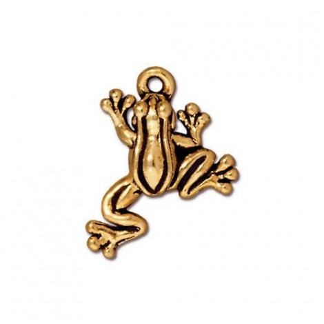 15mm TierraCast Leap Frog Charm - Antique 22kt Gold Plated