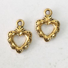 17x14mm TierraCast Sacred Heart Drop - 22K Gold Plated - Pack of 2