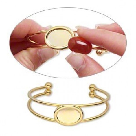 Gold Plated Bracelet Cuff with 18x13mm Oval Setting - each Gold Plated Bracelet Cuff with 18x13mm Oval Setting - each
