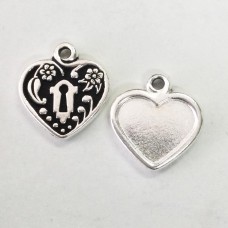 20mm TierraCast Heart Lock Bezel Frame - Fine Silver Plated - Pack of 2