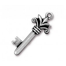 34mm TierraCast Fleur Key - Antique Fine Silver Plated - Each