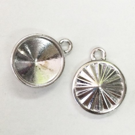 14mm TierraCast Rivoli Faceted Frame Drops - Rhodium Plated Silver - Pack of 2