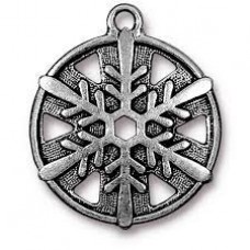 25mm TierraCast Snowflake Pendant Drop - Antique Fine Silver Plated - Each