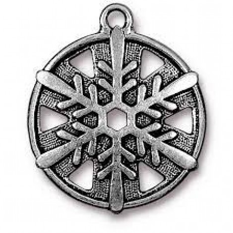 25mm TierraCast Snowflake Pendant Drop - Antique Fine Silver Plated