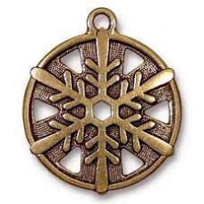 25mm TierraCast Snowflake Pendant Drop - Antique 22K Gold Plated - Each
