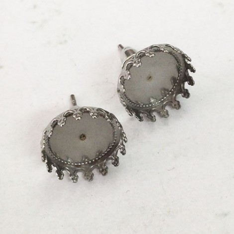 12mm ID 304 Surgical Crown Edge Stainless Steel Bezel Earposts w-Clutches - Pack of 5 Pair