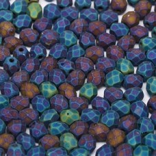 4mm Czech Firepolish Beads - Jet Matted Blue Iris - Pack of 50