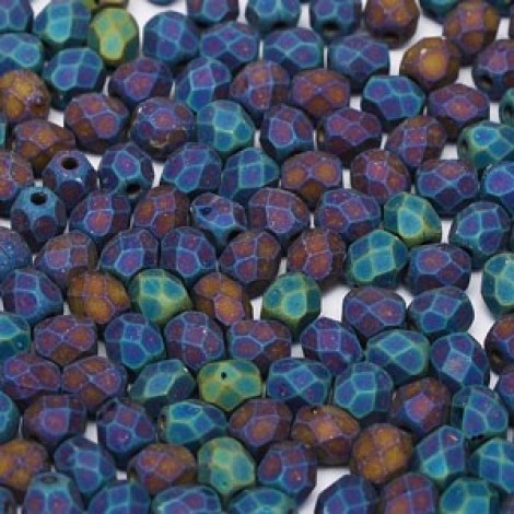 4mm Czech Firepolish Beads - Jet Matted Blue Iris - Pack of 50