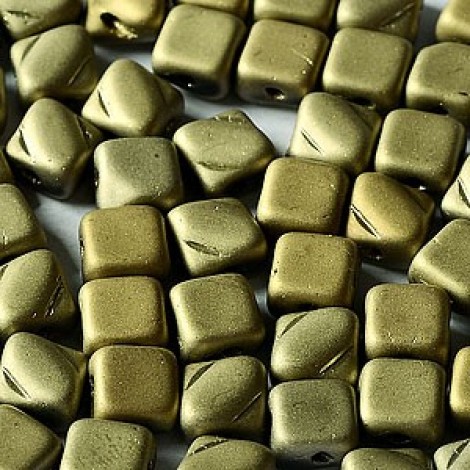 6mm Silky 2-Hole Beads - Jet Amber Full Matted - Pack of 40
