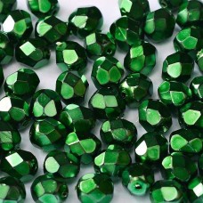4mm Czech Firepolish Beads - Jet Heavy Metal Emerald - Pack of 50
