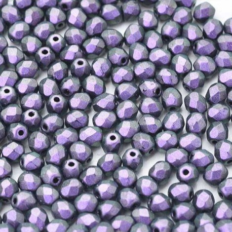 3mm Czech Firepolish Beads - Jet Polychrome Black Raspberry - Pack of 50