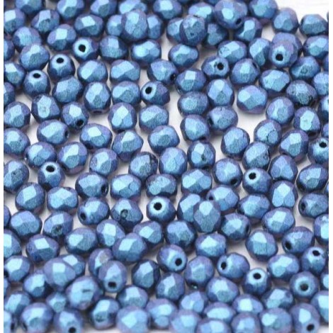 3mm Czech Firepolish Beads - Jet Polychrome Blueberry - Pack of 50