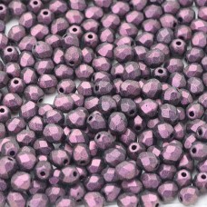 3mm Czech Firepolish Beads - Jet Polychrome Plum - Pack of 50