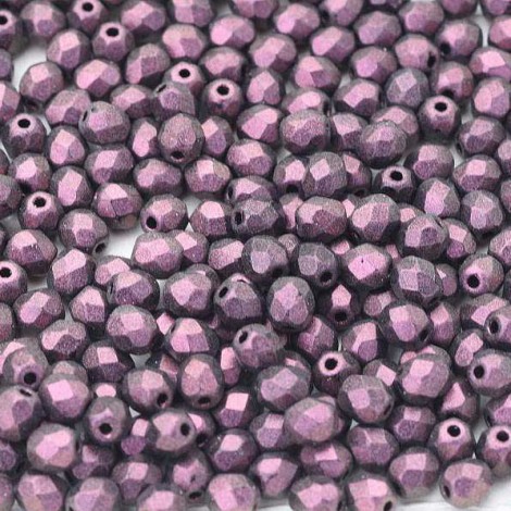 3mm Czech Firepolish Beads - Jet Polychrome Plum - Pack of 50