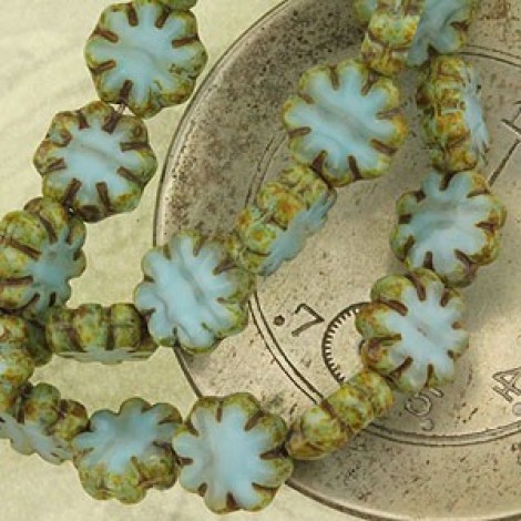 9x3mm Cz Table Cut Cactus Flower Beads-Sky Blue Picasso
