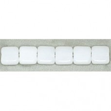 6mm Czech Flat Square Tile Beads - Opaque White - Pack of 20