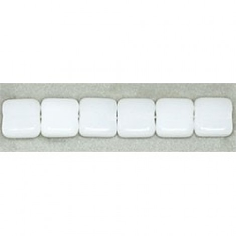 6mm Czech Flat Square Tile Beads - Opaque White - Pack of 20