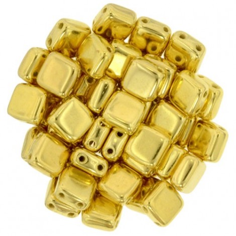 6mm Czechmate 2-Hole Tiles - 24K Gold Plated - Pack of 10