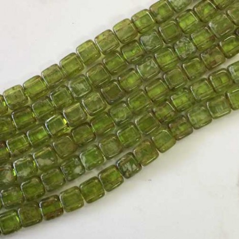 6mm Czechmates 2-Hole Tiles - Picasso Trans Olivine - Pack of 20