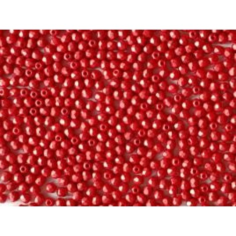 3mm Czech Firepolish Beads - Alabaster Pastel Dark Coral - Pack of 50