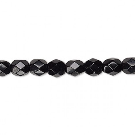 6mm Czech Fire-Polish Glass Beads - Jet Black - Pack of 20