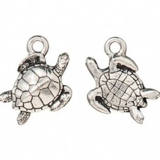 17.3x16.3mm TierraCast Sea Turtle Charm - Antique Fine Silver Plated - Each