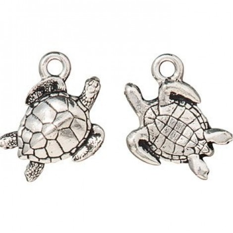 17.3x16.3mm TierraCast Sea Turtle Charm - Antique Fine Silver Plated - Each