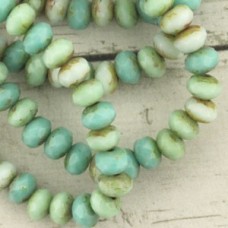 5x3mm Czech Faceted Rondelles - Green Turquoise Picasso - Pack of 20
