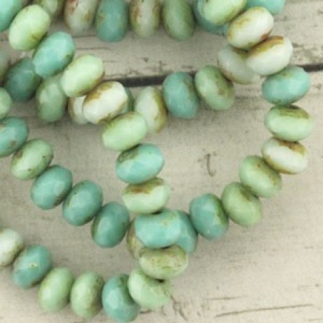 5x3mm Czech Faceted Rondelles - Green Turquoise Picasso - Pack of 20
