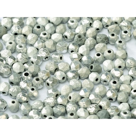 6mm Czech Firepolish Beads - Etched Crystal Full Labrador (Silver)