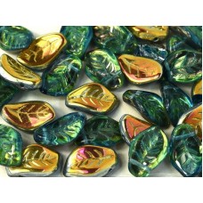 14x9mm Czech Top-Drilled Glass Leaves - Aqua Marea - Pack of 10