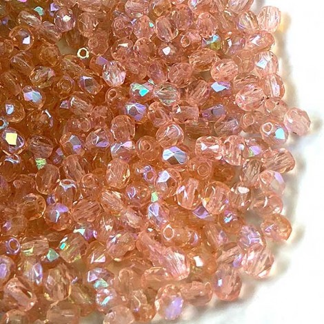 4mm Czech Firepolish Beads - Rosaline AB -  Pack of 50