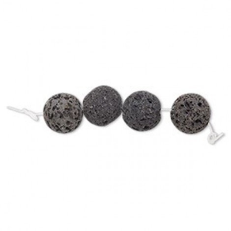 14mm Natural Unwaxed Black Lava Beads - Pk of 4