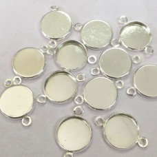 12mm Bright Silver Plated Round 2-Loop Cabochon Tray Link