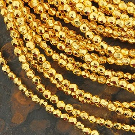 True 2mm 24K Gold Plated Czech Firepolish Beads