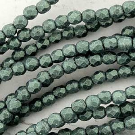 True 2mm Czech Firepolish Beads - Metallic Suede Light Green - Pack of 50