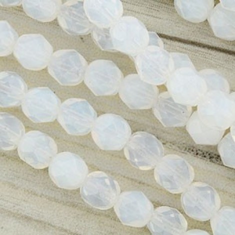 6mm Czech Firepolish Beads - Milky White - Pack of 20