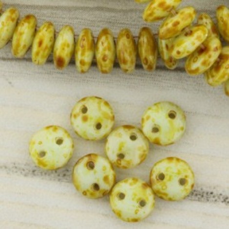 6mm Czechmates 2-Hole Lentils - Picasso Opaque Pale Turquoise - Pack of 50 6mm Czechmates 2-Hole Lentils - Picasso Opaque Pale Turquoise - Pack of 50