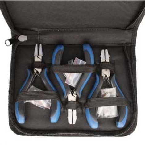 Beadsmith Nylon Jaw Plier 3 piece set with Blue-Black Ergo Handles + Case