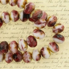 6x4mm Czech Faceted Rondelles - Fuchsia-White Picasso - Pack of 10