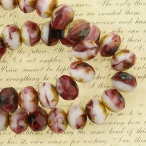 6x4mm Czech Faceted Rondelles - Fuchsia-White Picasso - Pack of 10