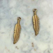 15mm Feather Small Brass Charm - Pack of 8