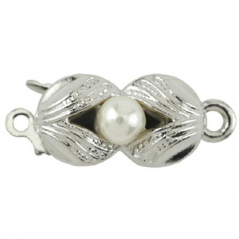 17x7.3mm Rect Floral Imit White Pearl Upper Clasp