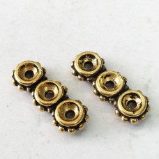 15mm TierraCast Beaded 3-Hole Spacer Bars - Ant Gold - Pack of 2