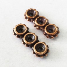 15mm TierraCast Beaded 3 Hole Spacer Bars - Antique Copper - Pack of 2