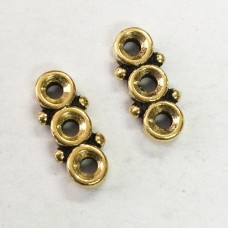 12mm TierraCast Pip 3-Hole Spacer Bars - Antique Gold - Pack of 4