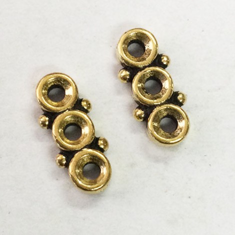 12mm TierraCast Pip 3-Hole Spacer Bars - Antique Gold - Pack of 4