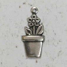 20x10mm Sterling Silver Plated Flower in Pot Charms - Pack of 2