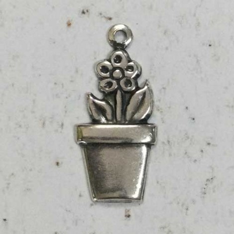 20x10mm Sterling Silver Plated Flower in Pot Charms